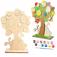 Cliths Easter Wooden Cutout Kit Bunny & Egg Decorations Paintable MDF Craft Set for Easter Tree Party & Home Decor