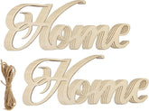 Wooden 'Home' sign with jute string on a white background
