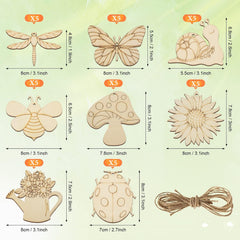 Set of wooden craft shapes with measurements on a light green background