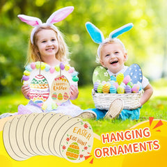 American Elm 10 Pcs Unfinished Wood Easter Egg Ornaments DIY Craft Kit Paintable Blanks for Spring Decor