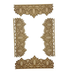 Decorative wooden elements with floral patterns on a white background