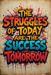 The Struggles Of Today Are The Success Of Tomorrow" Metal Print - 8x12 Inches Glossy Aluminum Quote for Office & Room - American Elm