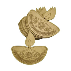 Cliths 12 Pcs Wooden Diya Cutouts for Diwali Decoration DIY Craft MDF Rangoli Art Pieces for Home Decor Easy to Paint Pre Marked Design