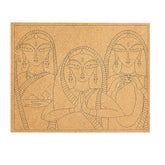 Artistic depiction of three women with intricate line work on a beige background