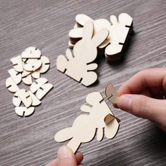 American Elm Pack of 10 Unfinished Wooden Easter Bunny Stands 3D Rabbit Cutouts for DIY Painting, Easter Decor, Table Centerpieces