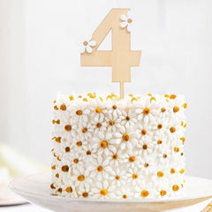 American Elm Wooden Daisy Cake Topper Set of 4 MDF Flower Decor for 4th Birthday, Boho Party