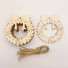 Two wooden wreath ornaments with tassels on a light background