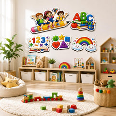 Preschool Classroom Wall Decor Kids Educational Cutouts ABC Numbers Shapes Rainbow