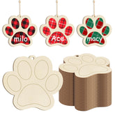 Set of wooden paw-shaped tags with plaid patterns and names 'milo', 'Ace', and 'macy'.