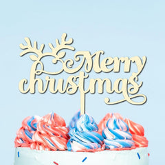 Cliths "Merry Christmas" Cake Topper Wooden Holiday & Birthday Decor Xmas Party Decoration MDF Giftable Keepsake