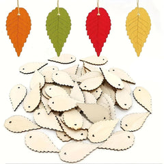 Cliths 50 Wooden Leaf Cutouts for DIY Painting Craft Shapes