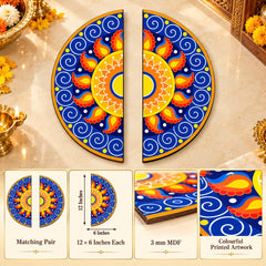 blue orange swirl design rangoli for Diwali decoration