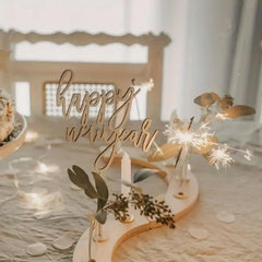Cliths Pack of 2 Happy New Year Wooden Cake Toppers MDF Party & Home Decor, New Year Gift for Adults