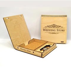 customizable wooden photo box with usb drive for bridal gifts