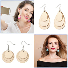 Cliths 120 Pcs Wooden Teardrop Earring Blanks Mixed Size Unfinished MDF Pendants for DIY Jewelry Making