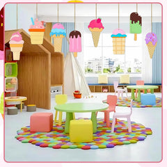Colorful children's playroom with ice cream-themed decor