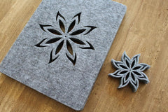 American Elm Felt Table Mats & Coasters Set of 8 Fire Aster Flower Design, Grey Placemats Coasters Dining Table Decor