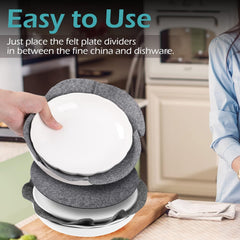 Cliths 36 Pcs Felt Plate Dividers 3 Size Set for Dish Stacking Scratch-Free Plate Protectors Gray Felt Pads for Dinnerware Storage