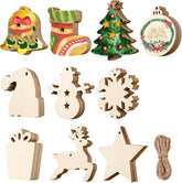 American Elm 40 Pcs Wooden Christmas 10 Style Variety Pack MDF Circles with Holes for DIY Holiday Decor