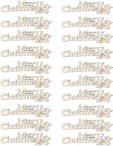 Multiple wooden 'Merry Christmas' decorations with decorative elements on a white background