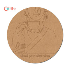 Cliths Chai Par Charcha Round Wooden Cutout Craft Decor DIY Wall Art Home Decor Indian Tea Theme Decorations