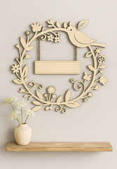 American Elm Wreath Wall Decor with Bird Wooden MDF Circle with Floral Accents & Hanging Sig for Farmhouse decor