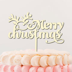 Cliths "Merry Christmas" Cake Topper Wooden Holiday & Birthday Decor Xmas Party Decoration MDF Giftable Keepsake