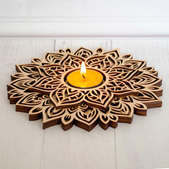 Cliths 3 Layer Mandala Tea Light Candle Holder MDF Diwali Decor Festive Centerpiece for Home