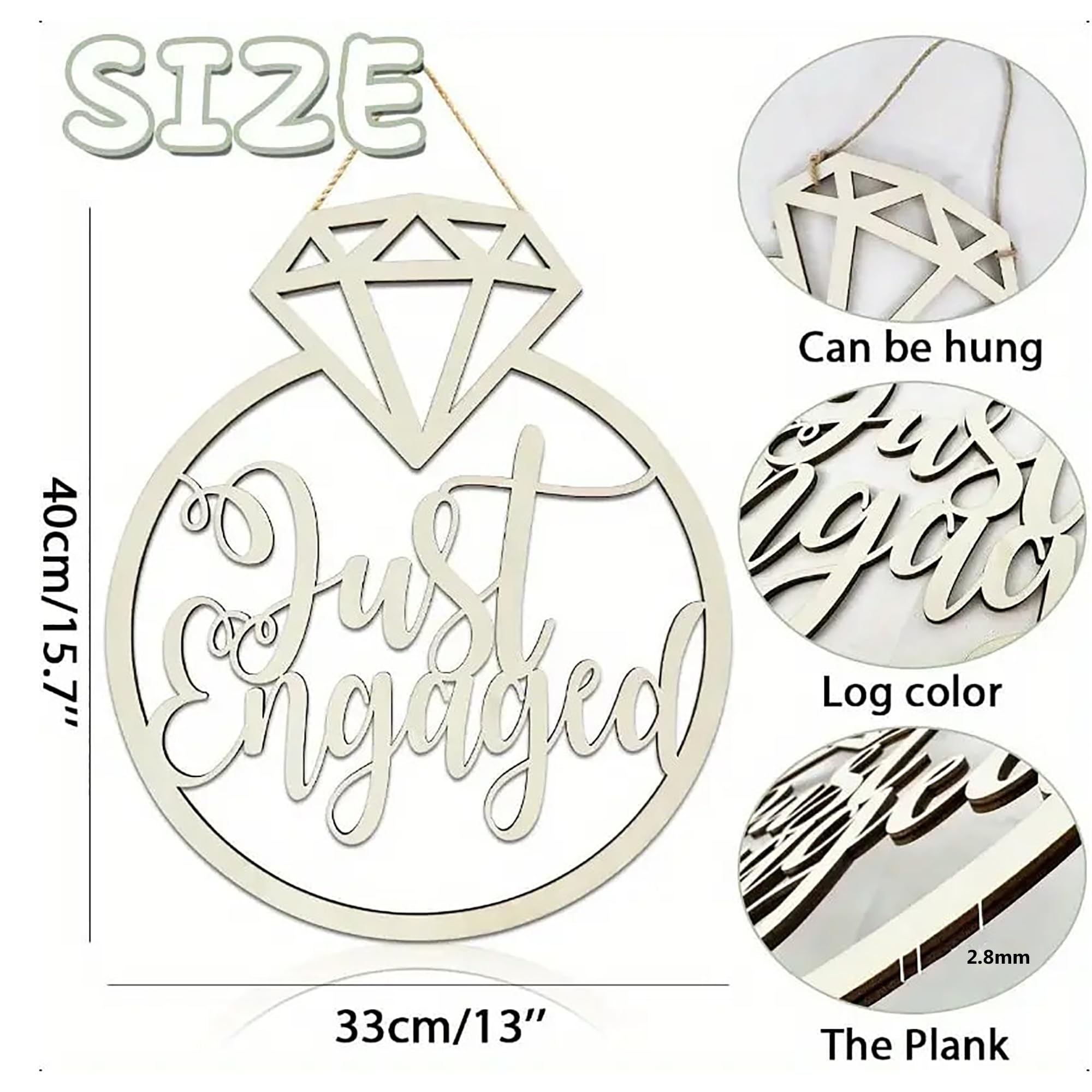 rustic wooden "just engaged" sign for party décor