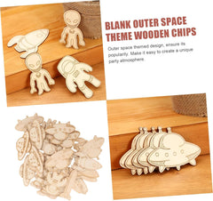 American Elm 32 Pcs DIY Crafts Outer Space Theme Wood Crafts Astronaut Wood Cutout Ornaments Blank DIY Blank Wood (3.15 X 2.75 Inch)