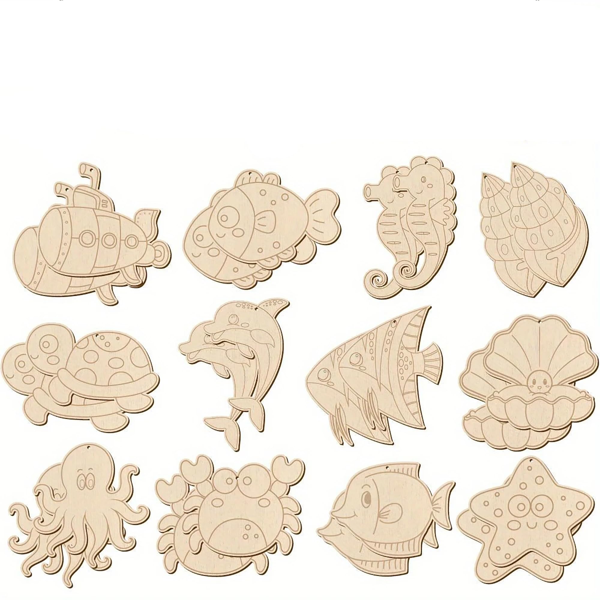 ocean theme diy painting set beach party favor decor ideas fish shaped wooden cutouts mdf