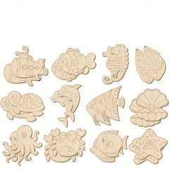 ocean theme diy painting set beach party favor decor ideas fish shaped wooden cutouts mdf