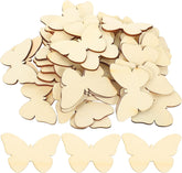 Wooden butterfly shapes on a white background