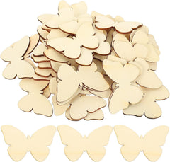 Wooden butterfly shapes on a white background