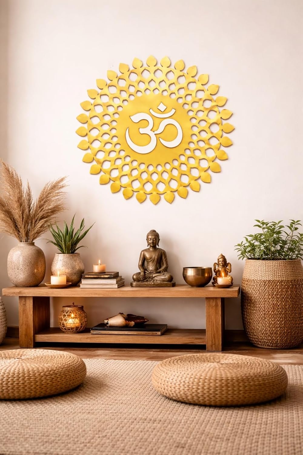 wooden OM mandala wall hanging for meditation space