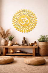wooden OM mandala wall hanging for meditation space