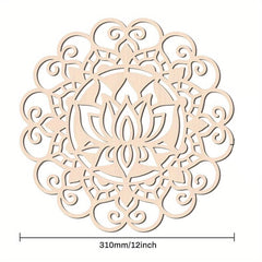 Decorative wooden cutout with intricate patterns on a white background