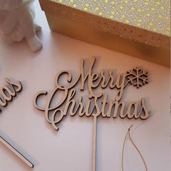 Cliths Pack of 10 Merry Christmas Cake Toppers MDF Wooden Holiday Decor for Xmas Cakes, Centerpieces