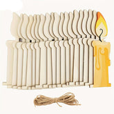 Set of wooden candles with a decorative candle and twine on a white background