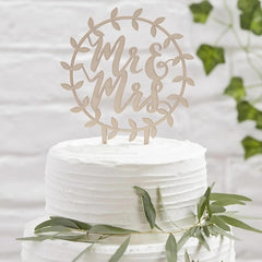 Cliths Wooden Mr & Mrs Wedding Cake Topper MDF Round Rustic Cake Decor for Weddings, Anniversaries