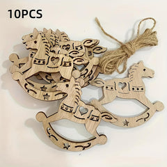 American Elm 10 Pcs Wooden Heart Carousel Shape DIY Craft Cutouts Hanging Ornaments for Paintings, Handicrafts, Birthday Party Decor Unfinished MDF Decorations for Kids