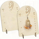 American Elm 2 Pack Wooden Earring Display Stands Floral White Jewelry Organizer with Measurement Markings for Studs Store & Home Display