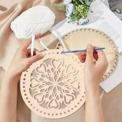 Cliths Wooden Crochet Basket Kit with Round Base and Yarn for DIY Basket Weaving Home Decor Handmade Storage Organizer Art Craft Activities
