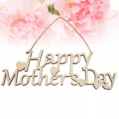 Wooden 'Happy Mother's Day' sign with pink floral background