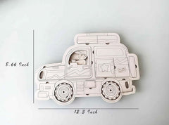 Cliths Wooden 3 Layer Car Puzzle Cutout for Kids DIY Paintable Vehicle Learning Toy Educational Craft Board for Coloring & Activities