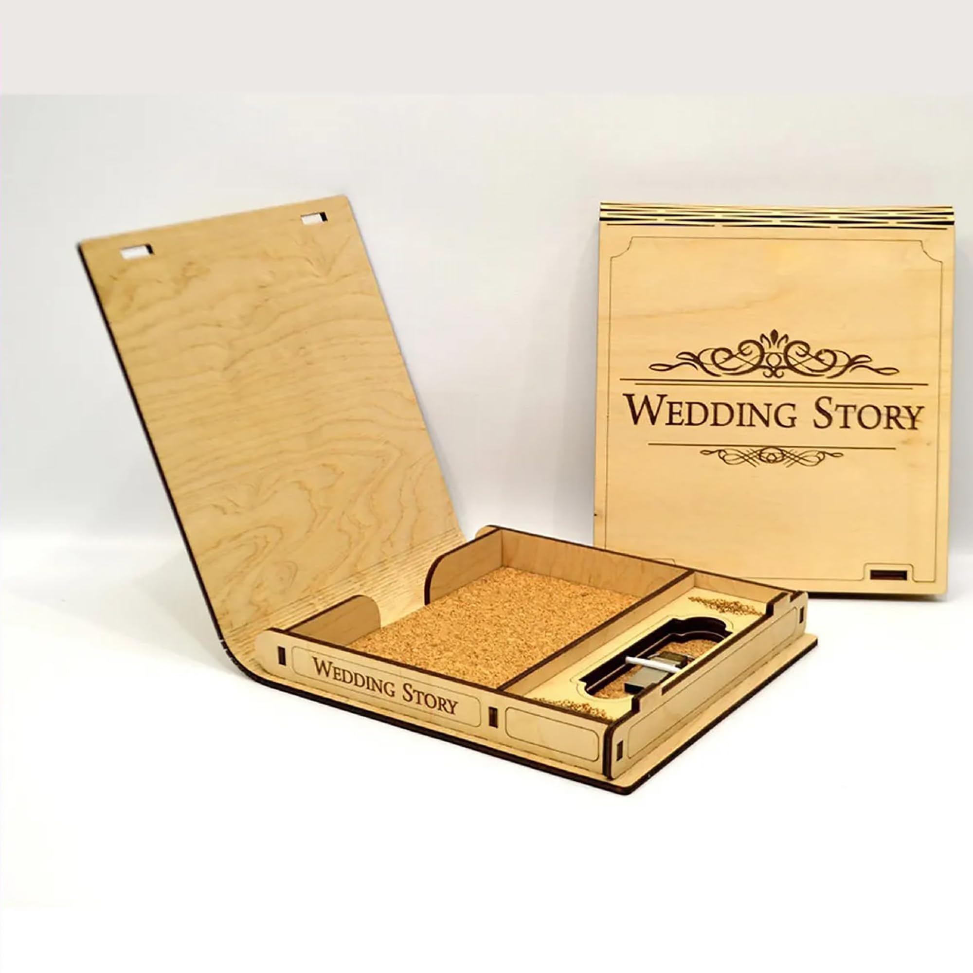 engraved timber keepsake box with usb compartment for photos