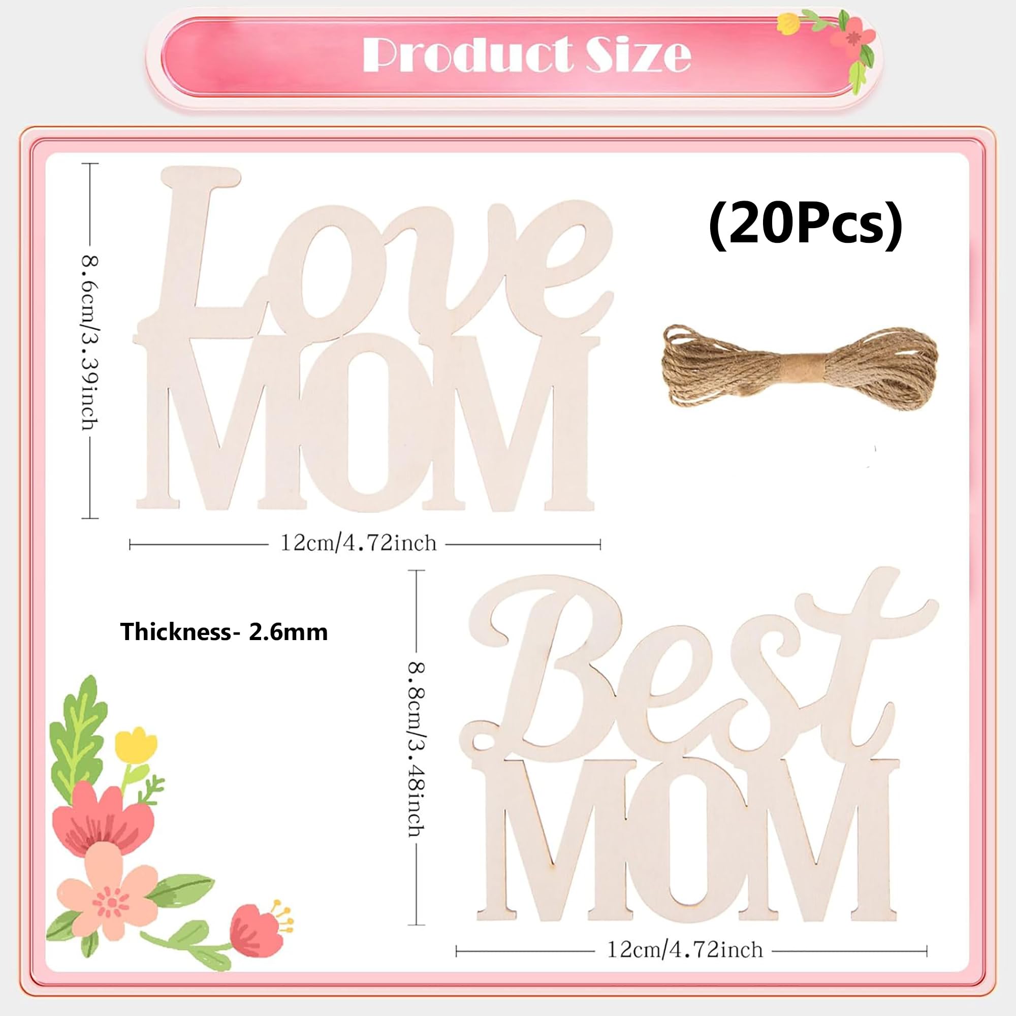 Unfinished wooden "Best Mom" shapes for Mother's Day crafts