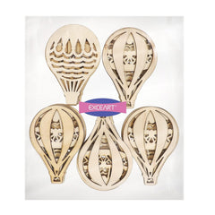 Four gold hot air balloon-shaped cutouts with Exceart branding on a white background