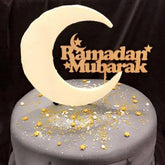 Cliths Pack of 2 Wooden Ramadan Mubarak Cake Toppers DIY Eid Decorations for Cakes, Iftar Party & Ramadan Dessert Decor