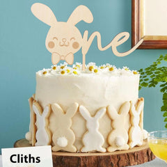 Cliths Wooden Bunny "One" Cake Topper 1st Birthday & Easter Decor Some Bunny Is One Rustic Kids Cake Decoration